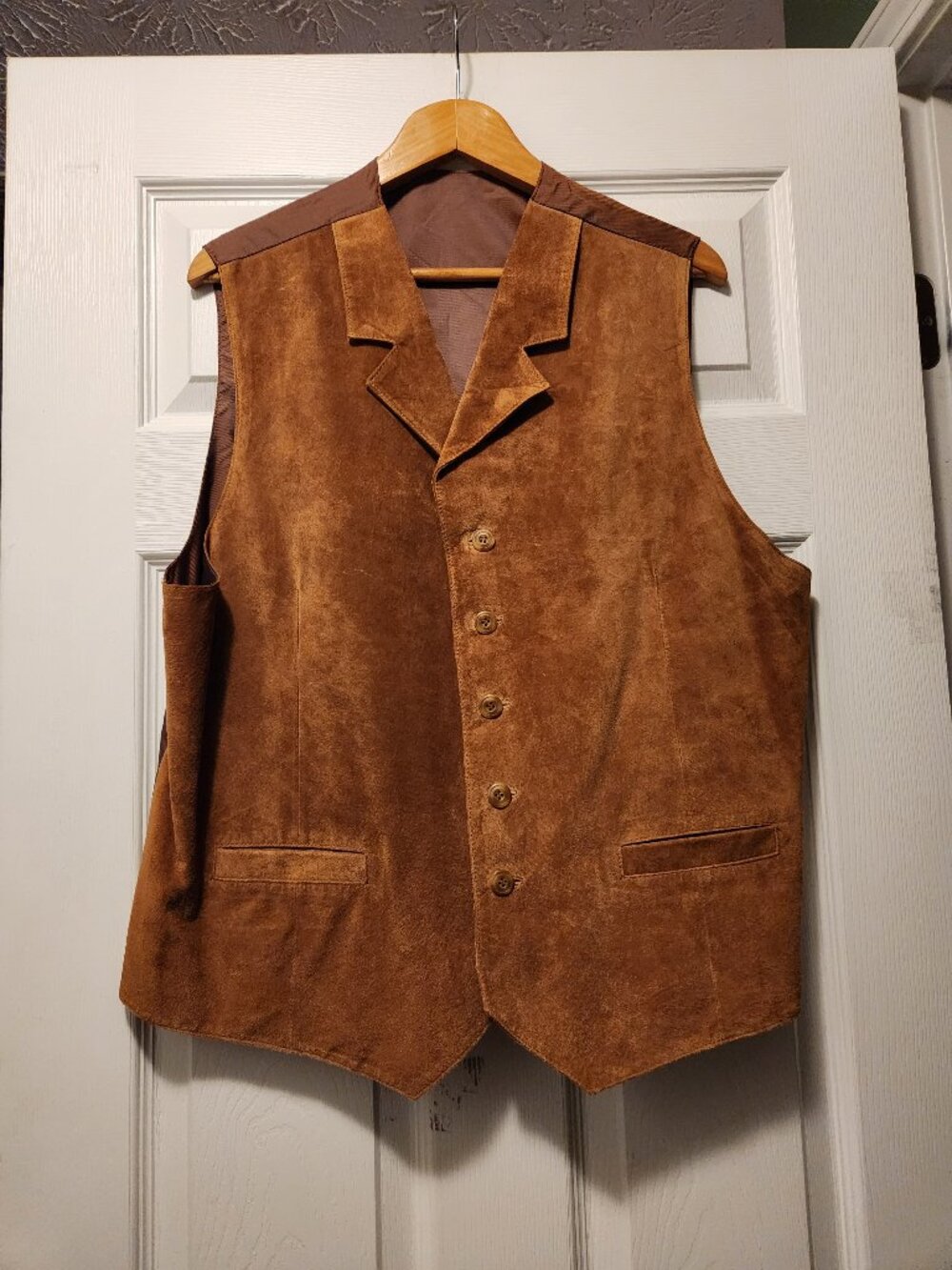 Paul Fredrick men's new brown leather vest size: XL